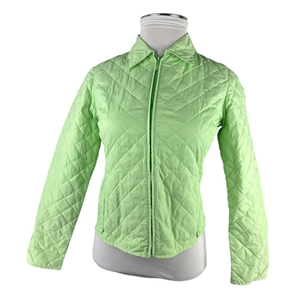 Eddie Bauer Down Quilted Jacket Light Green Full Zip Lightweight Medium Petite - Picture 3 of 14